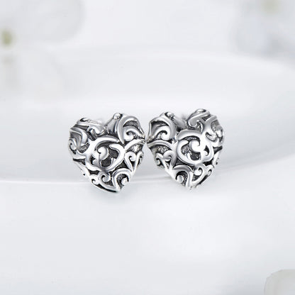 Vintage Carved Heart S925 Silver Earrings