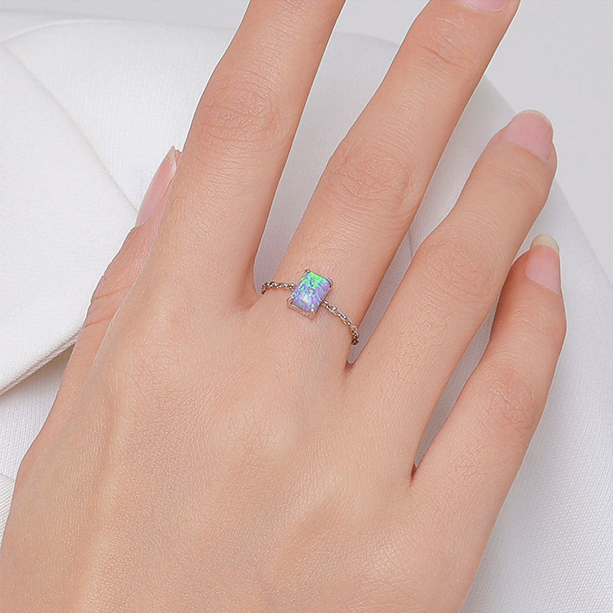 Opal Adjustable Chain S925 Silver Ring