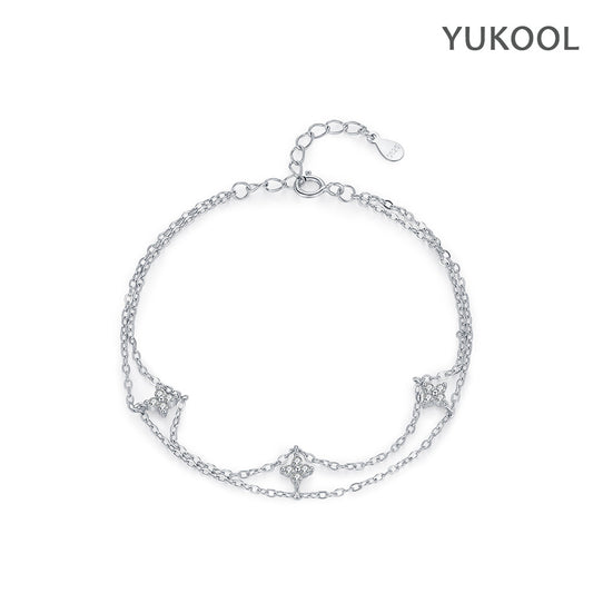 Fresh Double Layer Clover S925 Silver Bracelet