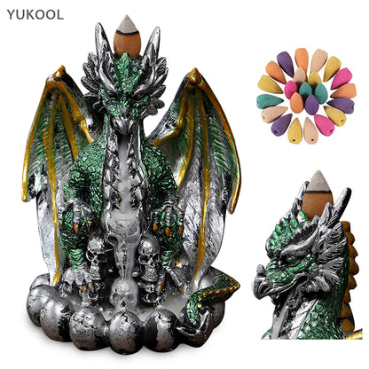 Skull Cave Evil Dragon Resin Backflow Incense Holder and Burner Waterfall