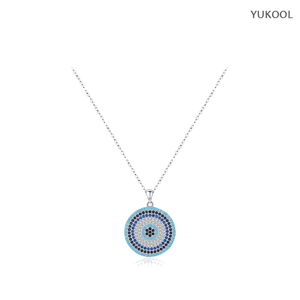 Devil's Eye Round Medal S925 Silver Necklace