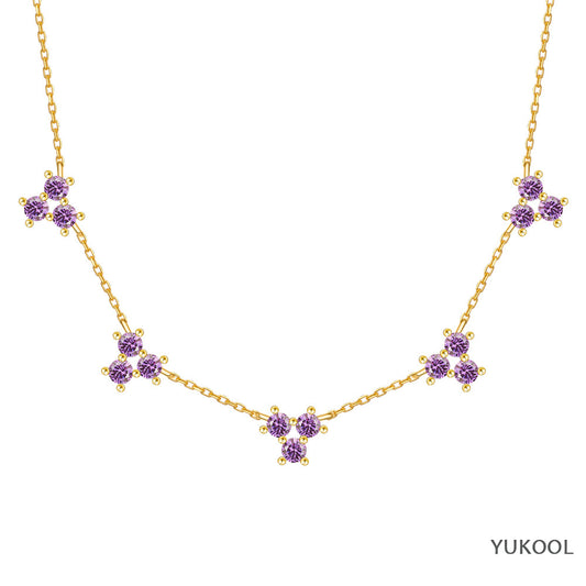 Purple Flowers S925 Silver Necklace