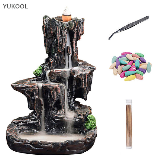 High Mountain Flowing Water Resin Backflow Incense Holder and Burner Waterfall