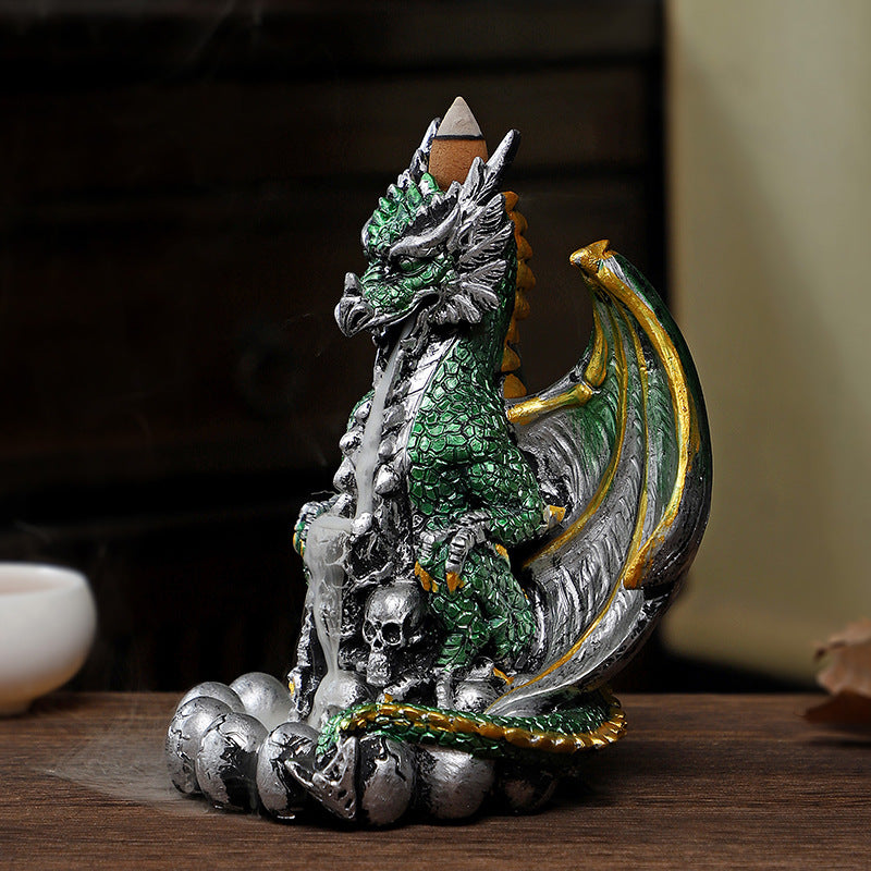 Skull Cave Evil Dragon Resin Backflow Incense Holder and Burner Waterfall