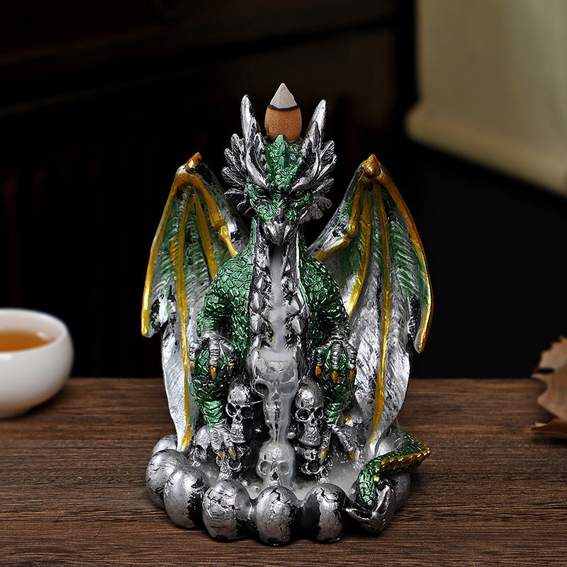 Skull Cave Evil Dragon Resin Backflow Incense Holder and Burner Waterfall