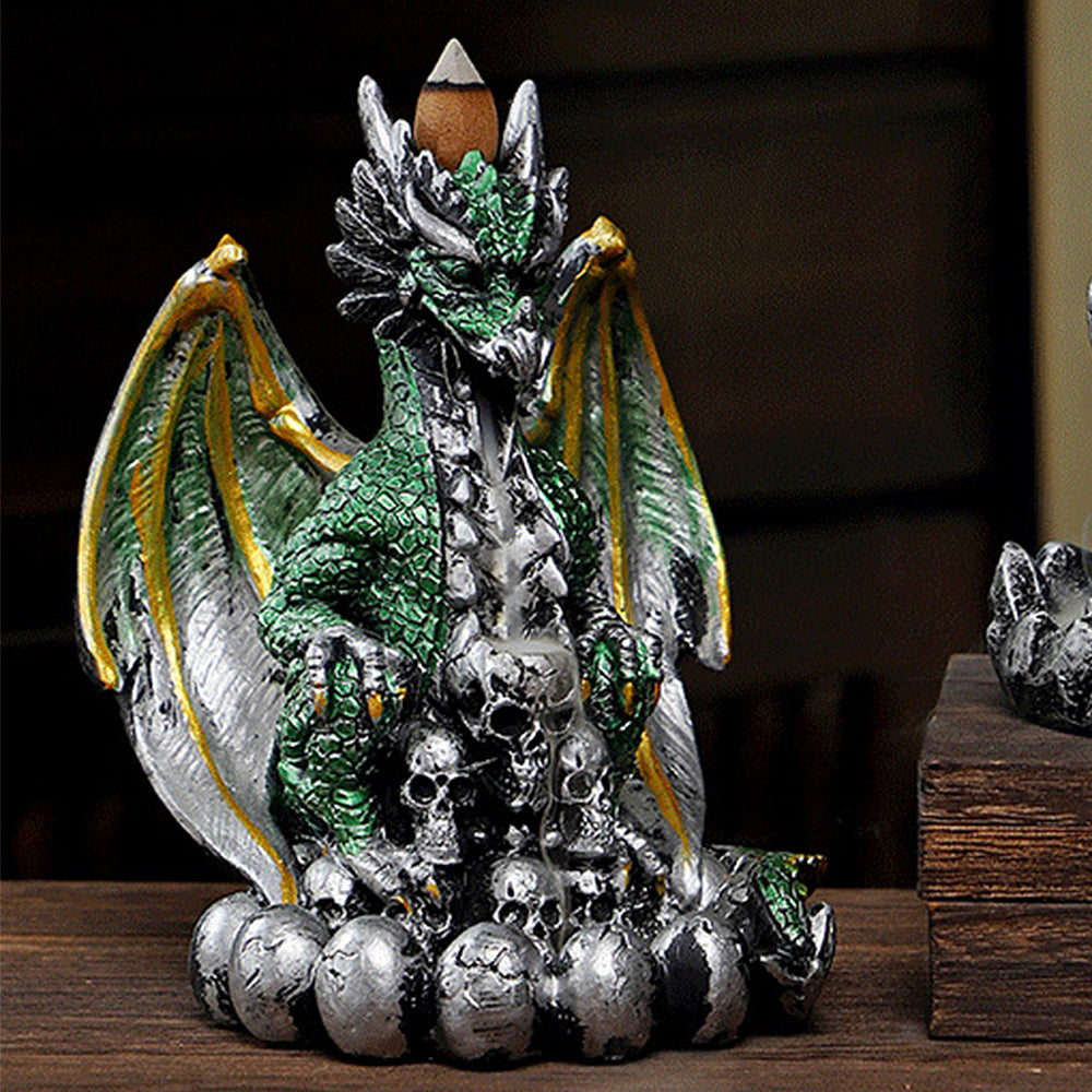 Skull Cave Evil Dragon Resin Backflow Incense Holder and Burner Waterfall