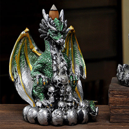 Skull Cave Evil Dragon Resin Backflow Incense Holder and Burner Waterfall