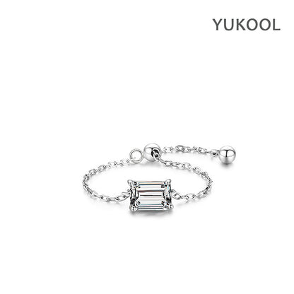 Emerald Cut Adjustable Chain S925 Silver Ring