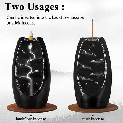 Ceramic Backflow Incense Holder and Burner Waterfall Black Set